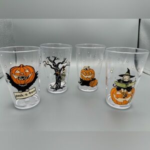 Pottery Barn Kids Halloween Plastic Cups Tumbler Set -Pumpkin, Skeleton, Witch